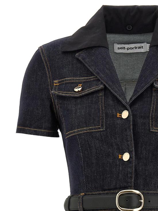  셀프 포트레이트 미디 원피스 인디고 데님 미디 드레스 블루 - SELF PORTRAIT