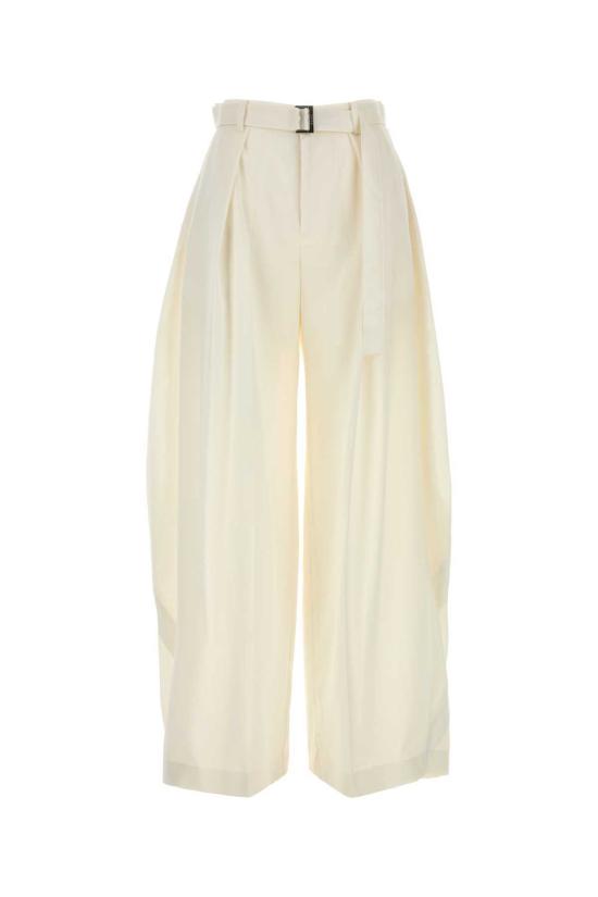  사카이 스트레이트 팬츠 화이트 트윌 와이드 레그 팬츠 오프화이트