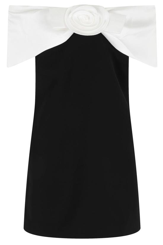  셀프 포트레이트 숏 원피스 크레이프 플라워 미니 드레스 블랙