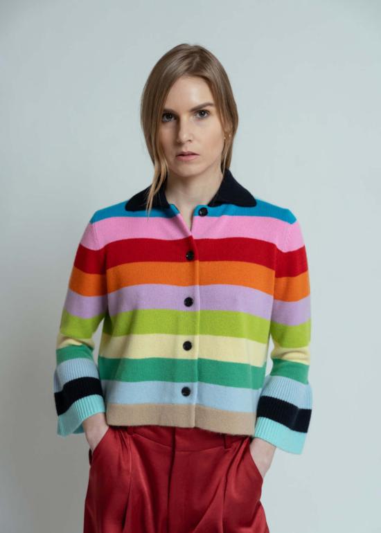  얼루드 가디건 알루드 오리지널 스트라이프 칼라 캐시미어  멀티컬러 - ALLUDE