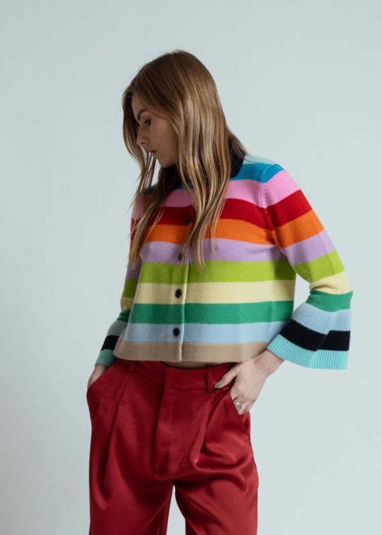  얼루드 가디건 알루드 오리지널 스트라이프 칼라 캐시미어  멀티컬러