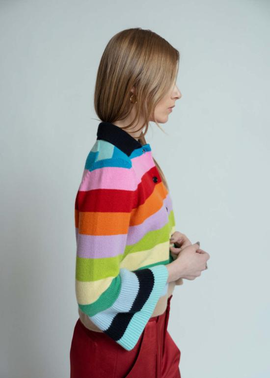  얼루드 가디건 알루드 오리지널 스트라이프 칼라 캐시미어  멀티컬러 - ALLUDE