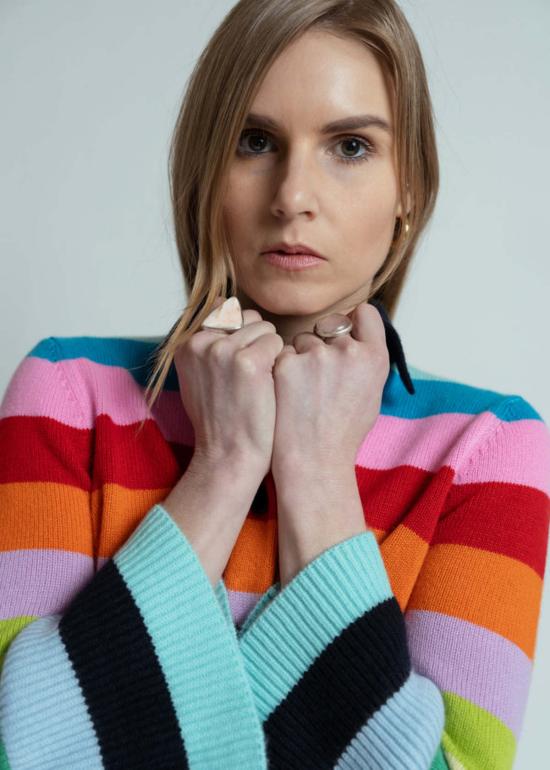  얼루드 가디건 알루드 오리지널 스트라이프 칼라 캐시미어  멀티컬러 - ALLUDE