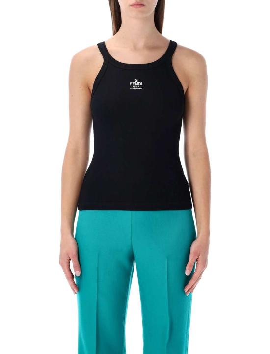  펜디 블라우스 코튼 립 슬리브리스 탑 블랙