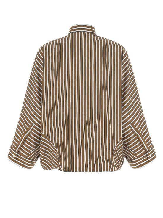  브루넬로 쿠치넬리 셔츠 스트라이프 코튼 셔츠, 담배색/검정색/흰색 - BRUNELLO CUCINELLI