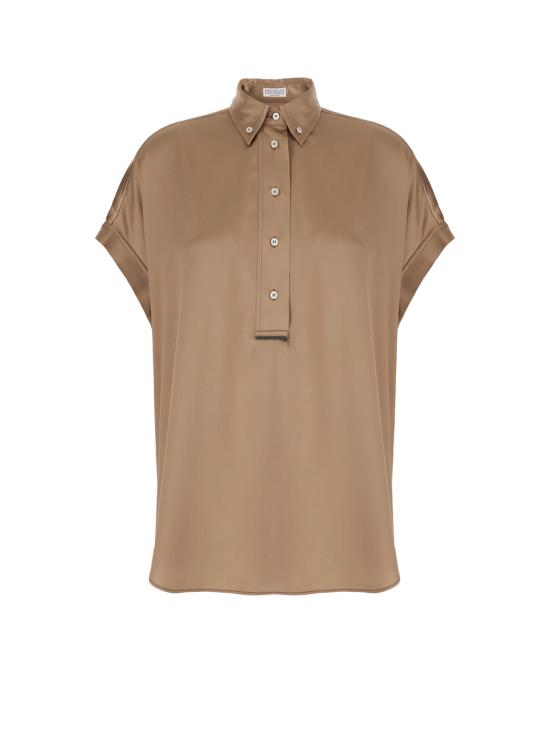  브루넬로 쿠치넬리 폴로 티셔츠 실크 블렌드 셔츠 프랄린