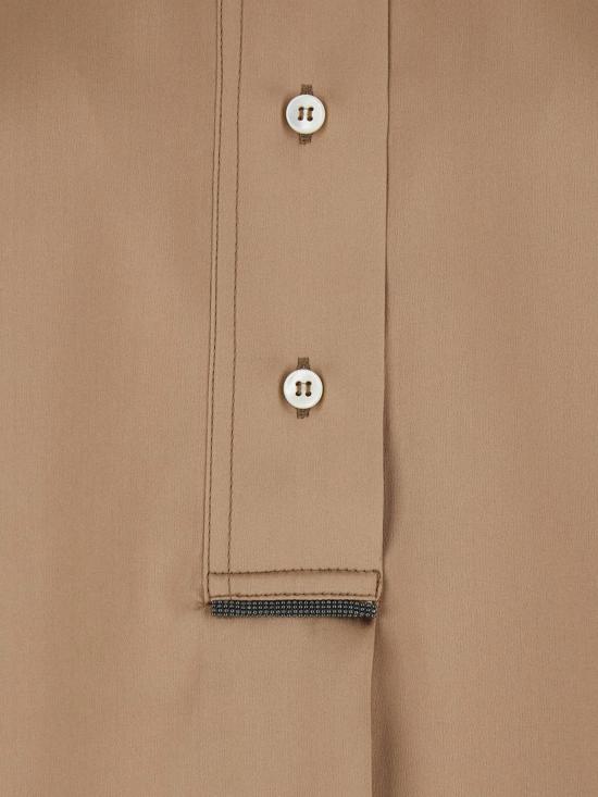  브루넬로 쿠치넬리 폴로 티셔츠 실크 블렌드 셔츠 프랄린 - BRUNELLO CUCINELLI