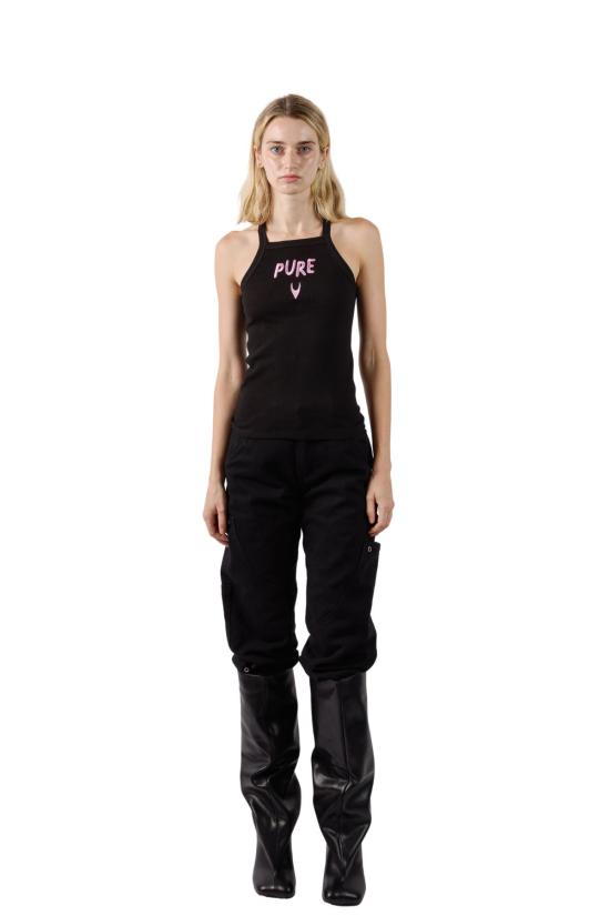  팡 뉴욕 민소매 티셔츠 팡 NYC X 퓨어 에센셜 리브드 탱크탑 블랙 - FANG NYC