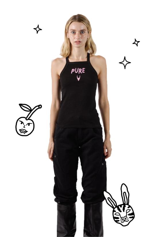  팡 뉴욕 민소매 티셔츠 팡 NYC X 퓨어 에센셜 리브드 탱크탑 블랙