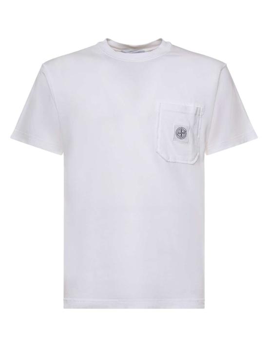  스톤 아일랜드 반팔 티셔츠 컴퍼스 패치 티셔츠 화이트