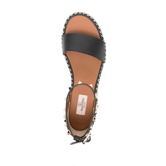  발렌티노 가라바니 샌들 락스터드 플랫 슈즈 블랙 - VALENTINO GARAVANI