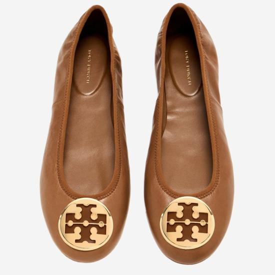  토리버치 플랫 슈즈 레바 나파 가죽 발레리나 플랫 브라운 - TORY BURCH