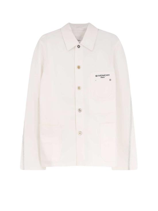  지방시 데님 자켓 데님 재킷, 앞면에 아이코닉한 레터링 로고 장식, 화이트 색상