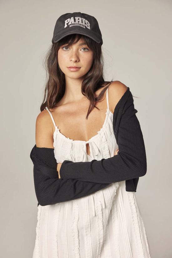  아멘테 가디건 브이넥 코튼 린넨 립  블랙 - AMENTE