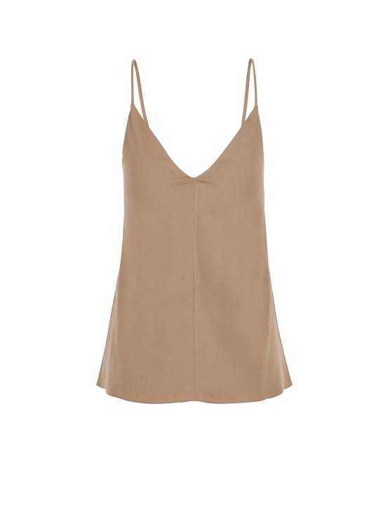  브루넬로 쿠치넬리 블라우스 Brunello Cucinelli 스트레치 실크 탑 프랄린 - BRUNELLO CUCINELLI