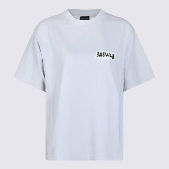  발렌시아가 반팔 티셔츠 코튼 티셔츠 더티 화이트