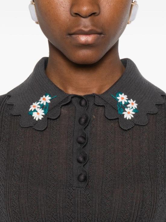  셀프 포트레이트 반팔 티셔츠 울 자수 폴로 셔츠 그레이 - SELF PORTRAIT