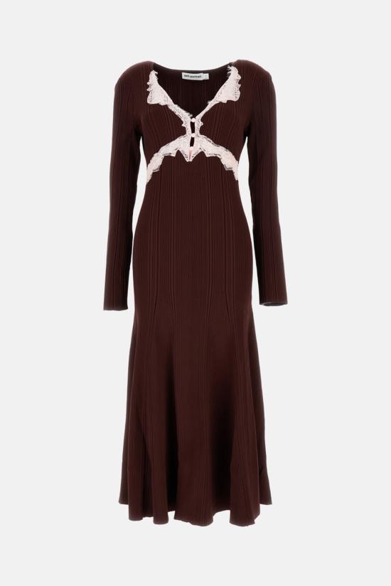  셀프 포트레이트 롱 원피스 니트 드레스 브라운