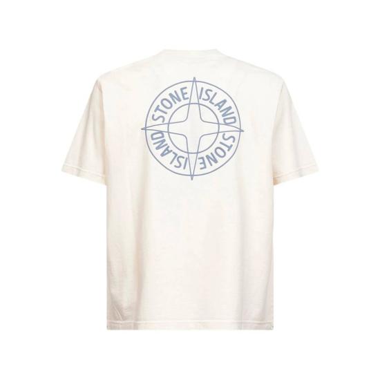  스톤 아일랜드 반팔 티셔츠 골지 크루넥 티셔츠 아이보리 - STONE ISLAND