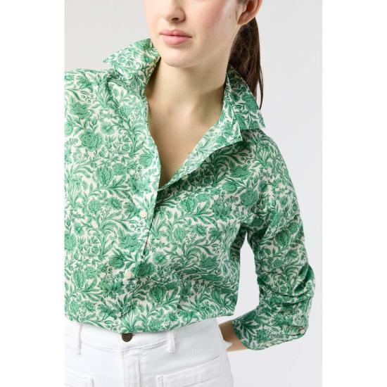  매쉬번 블라우스 톰보이 팝오버 블라우스 그린 삼본 리버티 원단 - MASHBURN