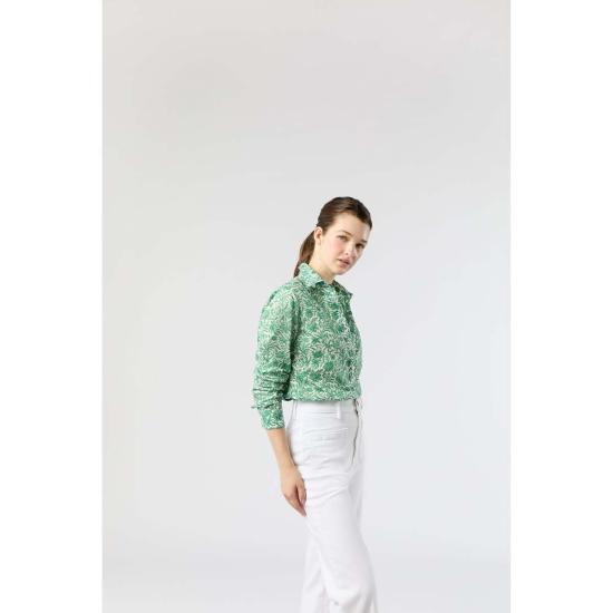  매쉬번 블라우스 톰보이 팝오버 블라우스 그린 삼본 리버티 원단 - MASHBURN