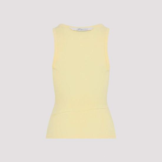  자크뮈스 민소매 티셔츠 르 마르셀 롱 카레 탑 라이트 옐로우 - JACQUEMUS