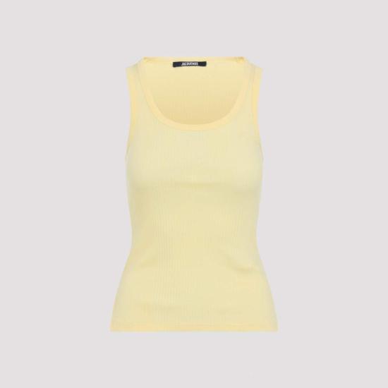  자크뮈스 민소매 티셔츠 르 마르셀 롱 카레 탑 라이트 옐로우 - JACQUEMUS