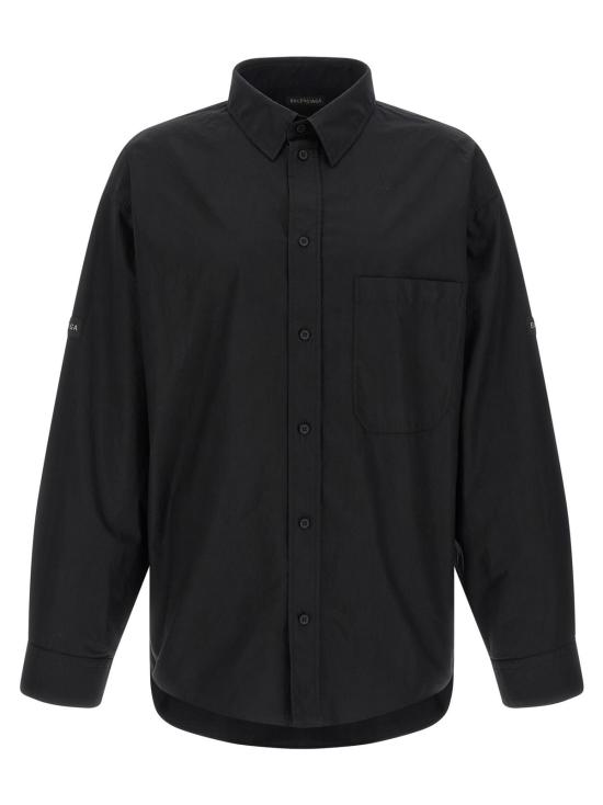  발렌시아가 긴팔 셔츠 로고 패치 셔츠 블랙