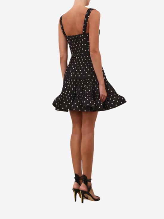  짐머만 숏 원피스 플리츠 드레이프 미니 드레스 블랙 도트 - ZIMMERMANN