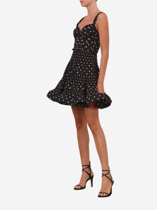  짐머만 숏 원피스 플리츠 드레이프 미니 드레스 블랙 도트 - ZIMMERMANN