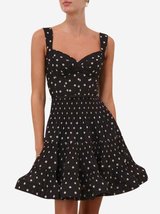  짐머만 숏 원피스 플리츠 드레이프 미니 드레스 블랙 도트 - ZIMMERMANN