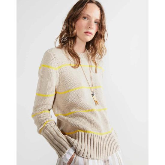  큘 스웨터 쿨레 더 타툼  카키/옐로우 미니스트라이프 - KULE