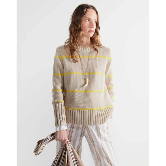  큘 스웨터 쿨레 더 타툼  카키/옐로우 미니스트라이프 - KULE