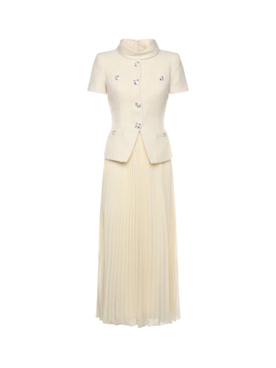  셀프 포트레이트 미디 원피스 부클레 미디 드레스 크림