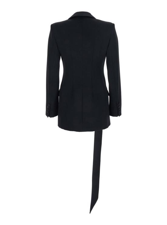  디 아티코 수트 자켓 애티코 싱글 브레스트 울 블레이저, 노치드 리버스 및 오버사이즈 밴드 디테일, 블랙 - THE ATTICO