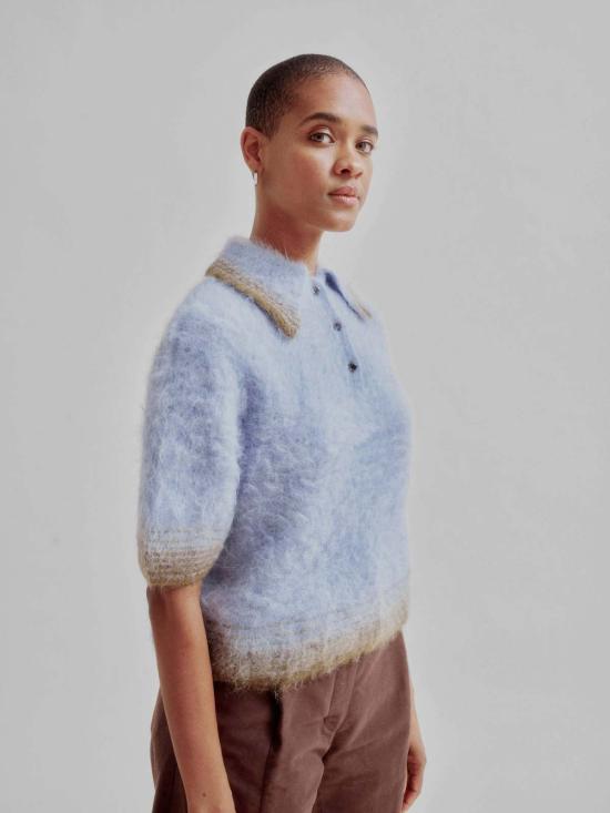  사야카 다비스 뉴욕 스웨터 사야카 데이비스 뉴욕 컴팩트 니트 폴로 셔츠 (블루/그린) - SAYAKA DAVIS NEW YORK