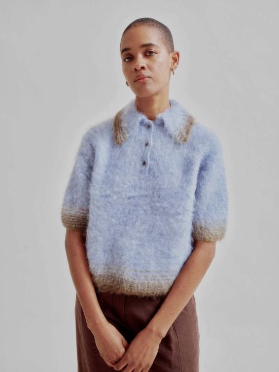  사야카 다비스 뉴욕 스웨터 사야카 데이비스 뉴욕 컴팩트 니트 폴로 셔츠 (블루/그린) - SAYAKA DAVIS NEW YORK