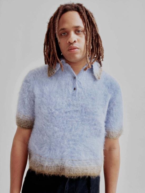  사야카 다비스 뉴욕 스웨터 사야카 데이비스 뉴욕 컴팩트 니트 폴로 셔츠 (블루/그린) - SAYAKA DAVIS NEW YORK