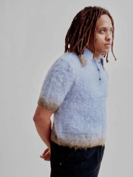  사야카 다비스 뉴욕 스웨터 사야카 데이비스 뉴욕 컴팩트 니트 폴로 셔츠 (블루/그린) - SAYAKA DAVIS NEW YORK