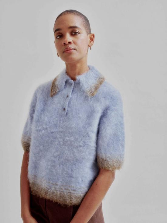  사야카 다비스 뉴욕 스웨터 사야카 데이비스 뉴욕 컴팩트 니트 폴로 셔츠 (블루/그린) - SAYAKA DAVIS NEW YORK