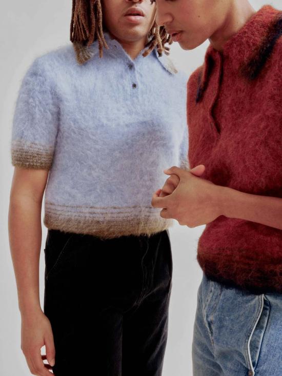  사야카 다비스 뉴욕 스웨터 사야카 데이비스 뉴욕 컴팩트 니트 폴로 셔츠 (블루/그린) - SAYAKA DAVIS NEW YORK