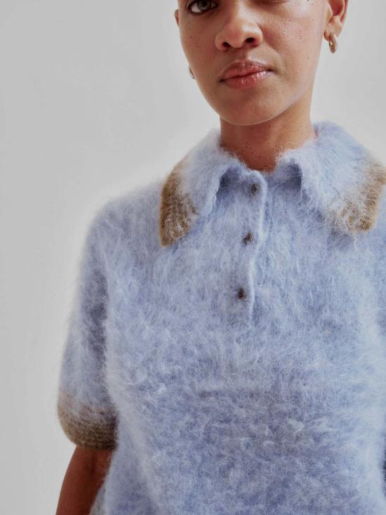  사야카 다비스 뉴욕 스웨터 사야카 데이비스 뉴욕 컴팩트 니트 폴로 셔츠 (블루/그린) - SAYAKA DAVIS NEW YORK