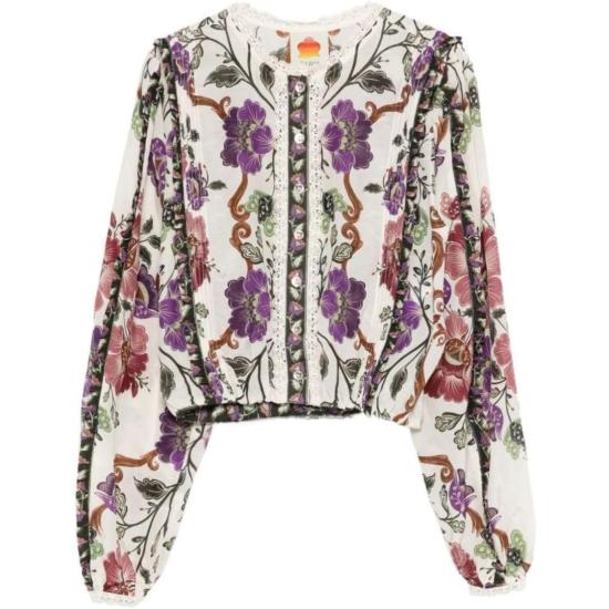  팜 리오 긴팔 티셔츠 레이스 긴팔 블라우스 로코코 플라워 크림