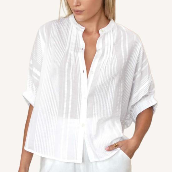  에머슨 프라이 블라우스 만다린 칼라 클라우드 시어서커 탑