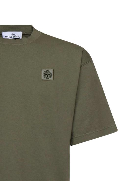  스톤 아일랜드 반팔 티셔츠 코튼 저지 티셔츠 (나침반 패치 포함, 밀리터리 그린) - STONE ISLAND