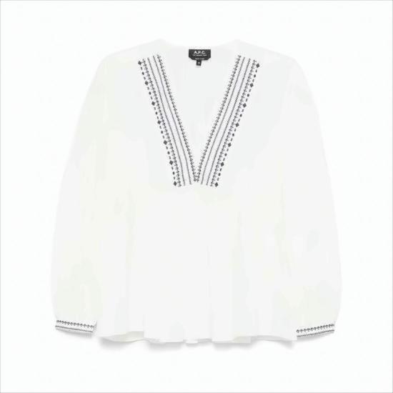  아페쎄 블라우스 A.P.C. 블루 자수 장식 플로럴  (화이트 색상)
