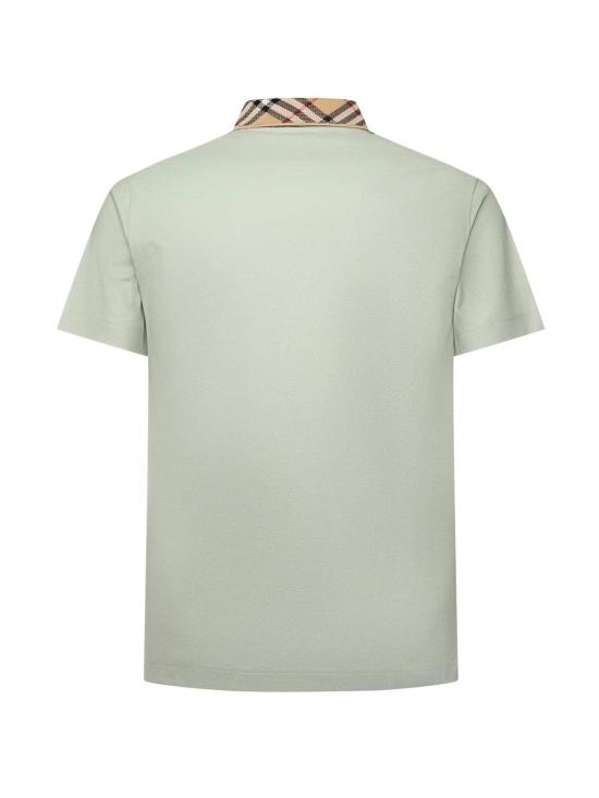  버버리 폴로 티셔츠 체크 칼라 코튼 폴로 셔츠, 씨폼 그린 색상 - BURBERRY