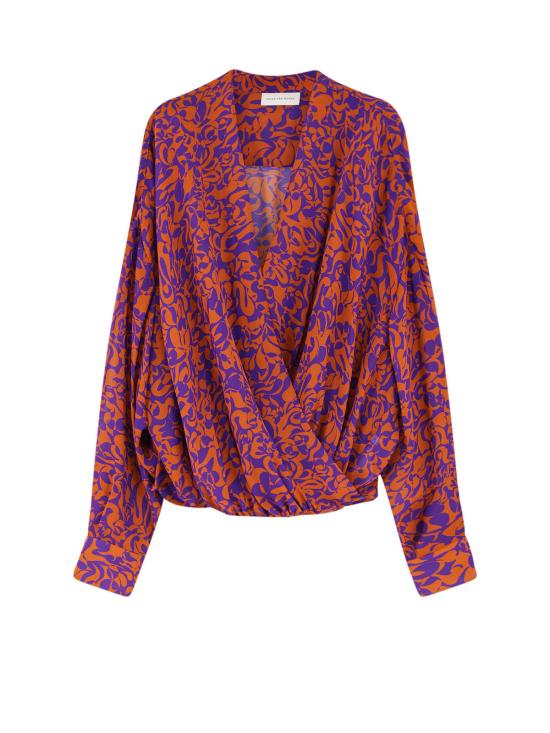  드리스 반 노튼 블라우스 Dries Van Noten 멀티컬러 프린트 셔츠 오렌지 디테일 카미엘 코튼 셔츠