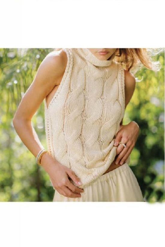  사블린 터틀넥 살비아 민소매 케이블  스웨터 가드니아 - SABLYN