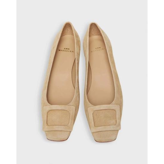  매쉬번 플랫 슈즈 버클 슈즈 카멜 스웨이드 - MASHBURN